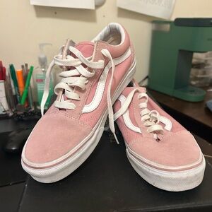 Vans Women's Classic Pink and White Sneakers